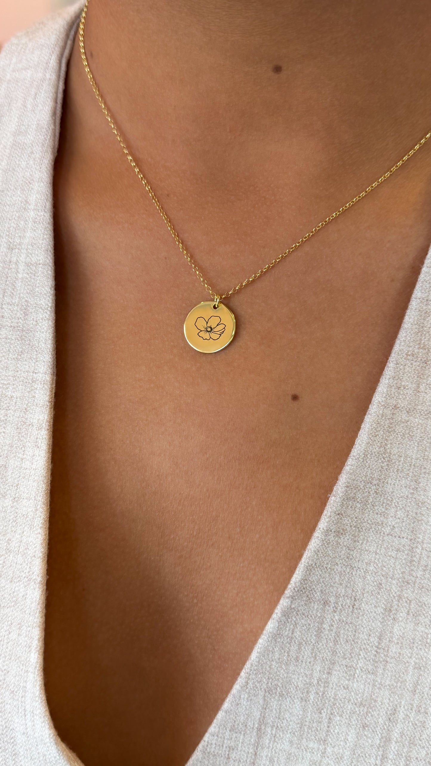 August Birth Month Flower Necklace - Poppy