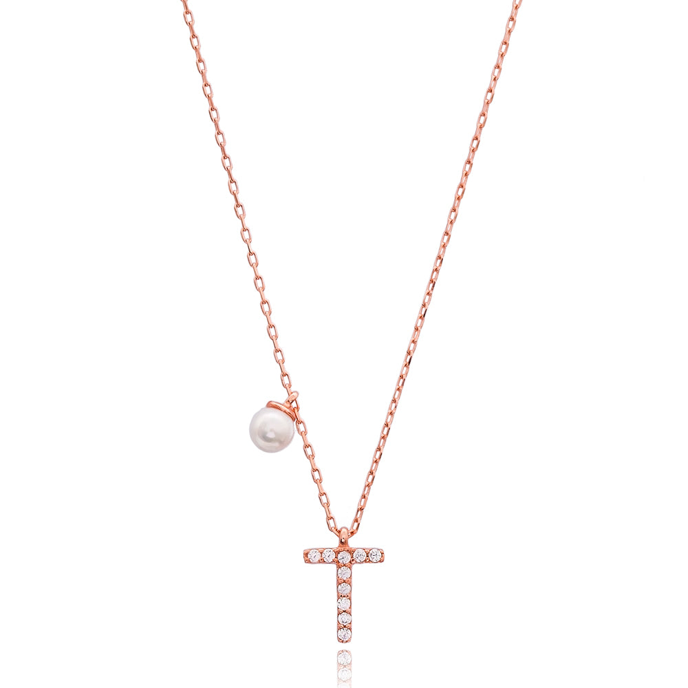 Letter Pearl Charm Necklace