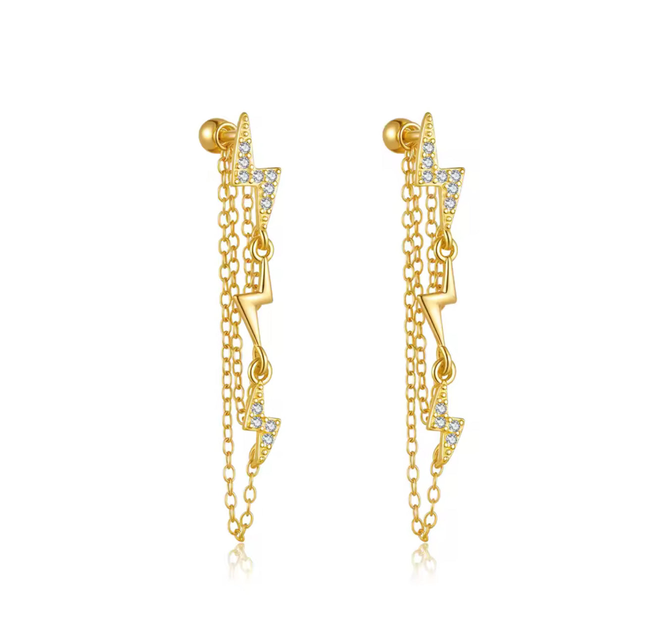 Spark Ball Back Chain Stud Earrings