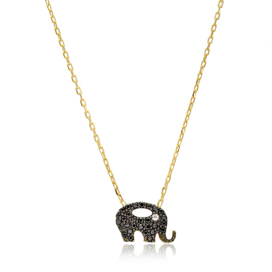 Pippin Elephant Necklace Onyx Gold