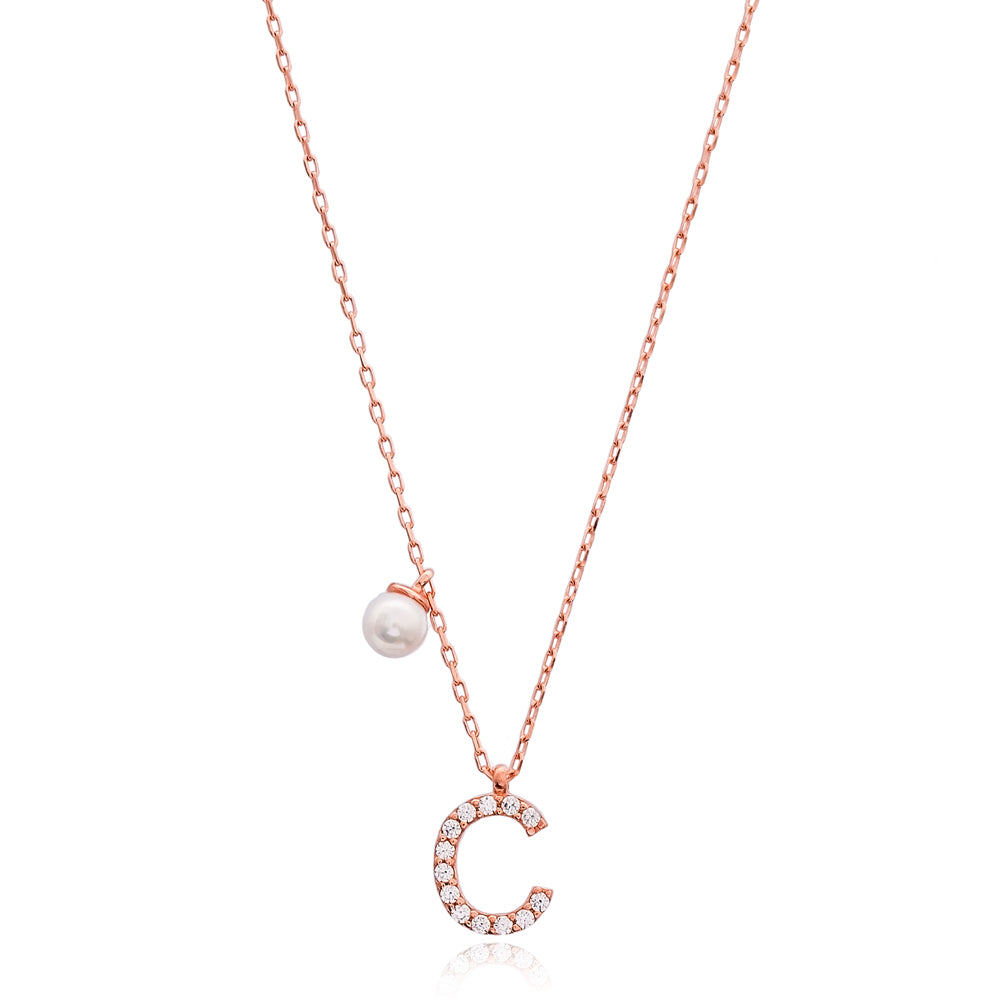 Letter Pearl Charm Necklace