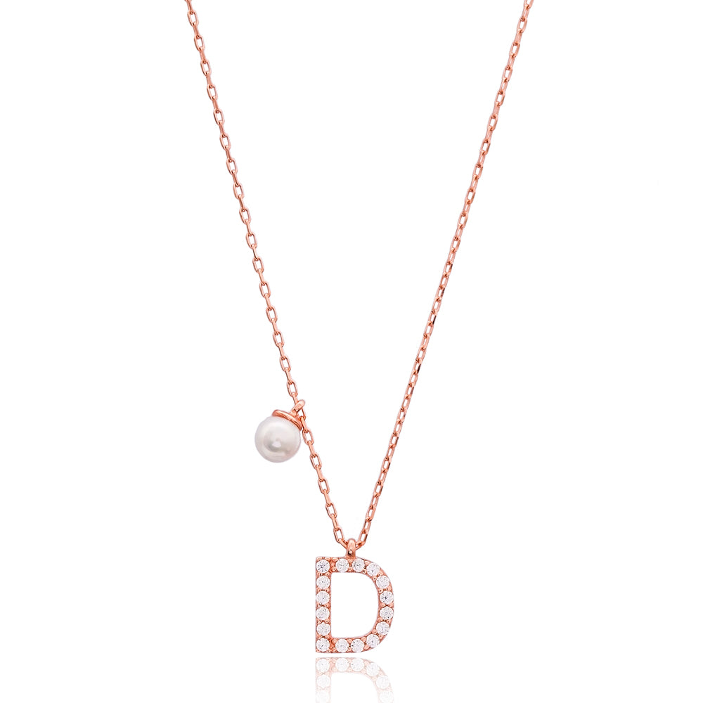 Letter Pearl Charm Necklace
