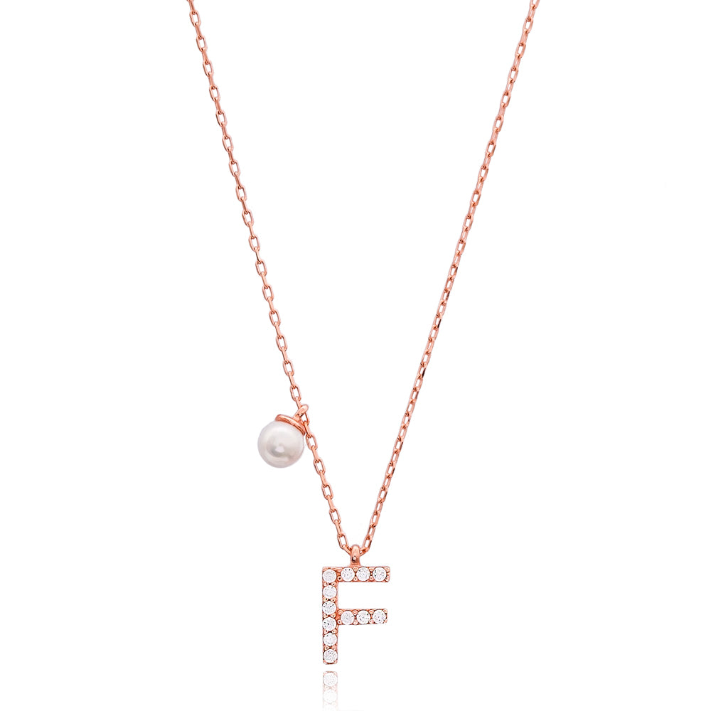 Letter Pearl Charm Necklace