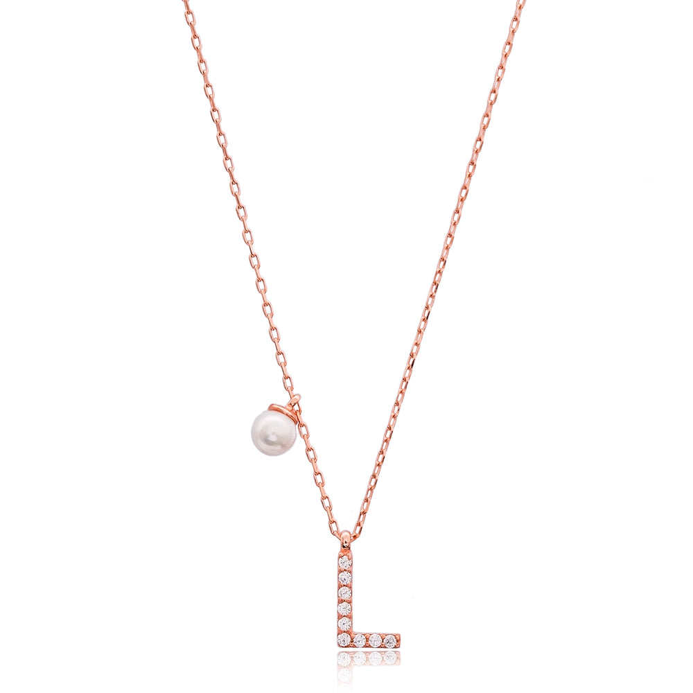Letter Pearl Charm Necklace