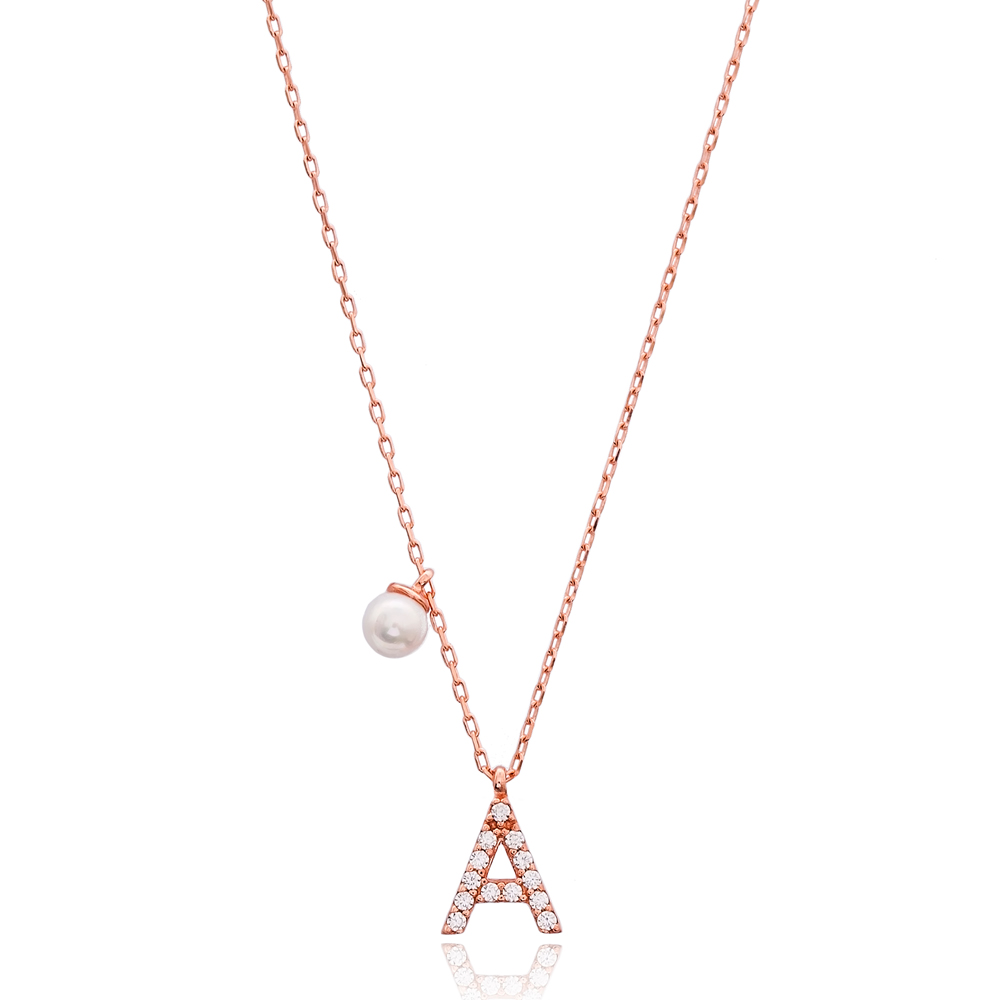 Letter Pearl Charm Necklace