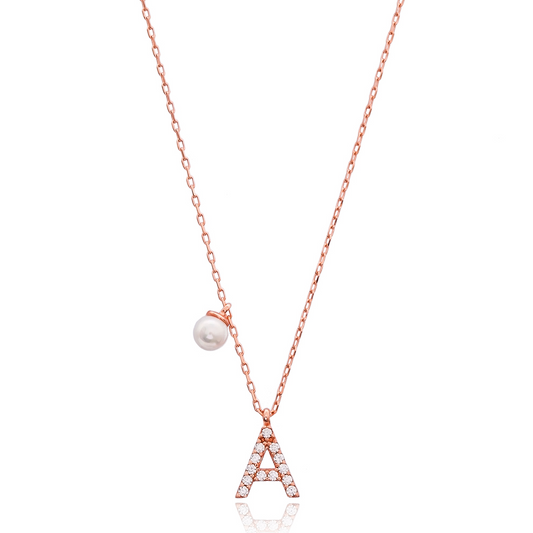 Letter Pearl Charm Necklace