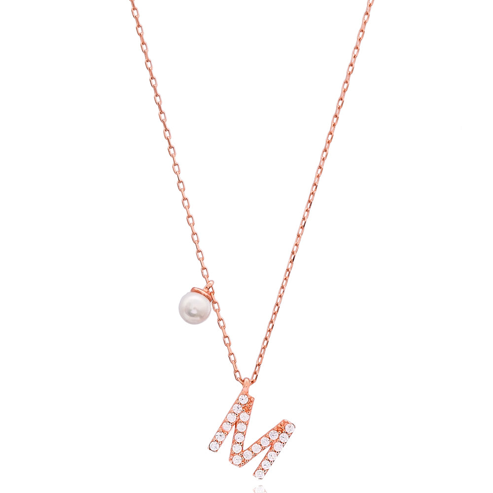 Letter Pearl Charm Necklace