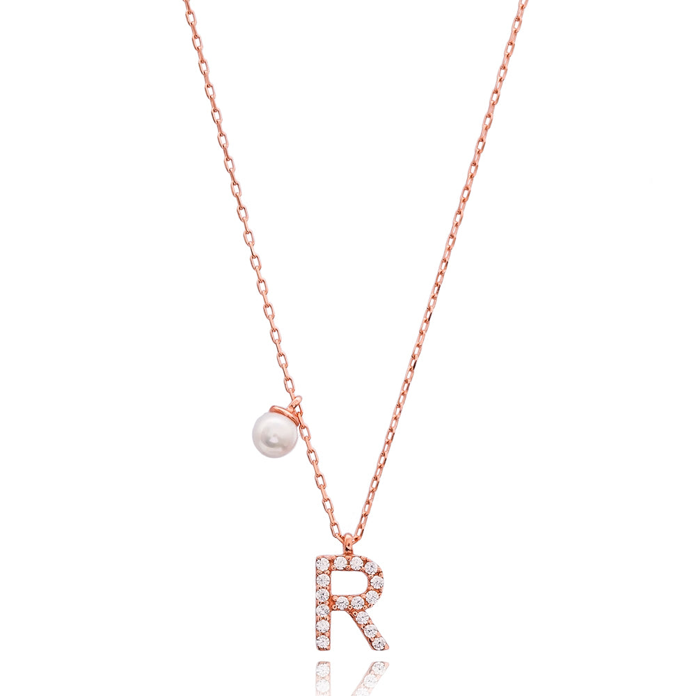 Letter Pearl Charm Necklace