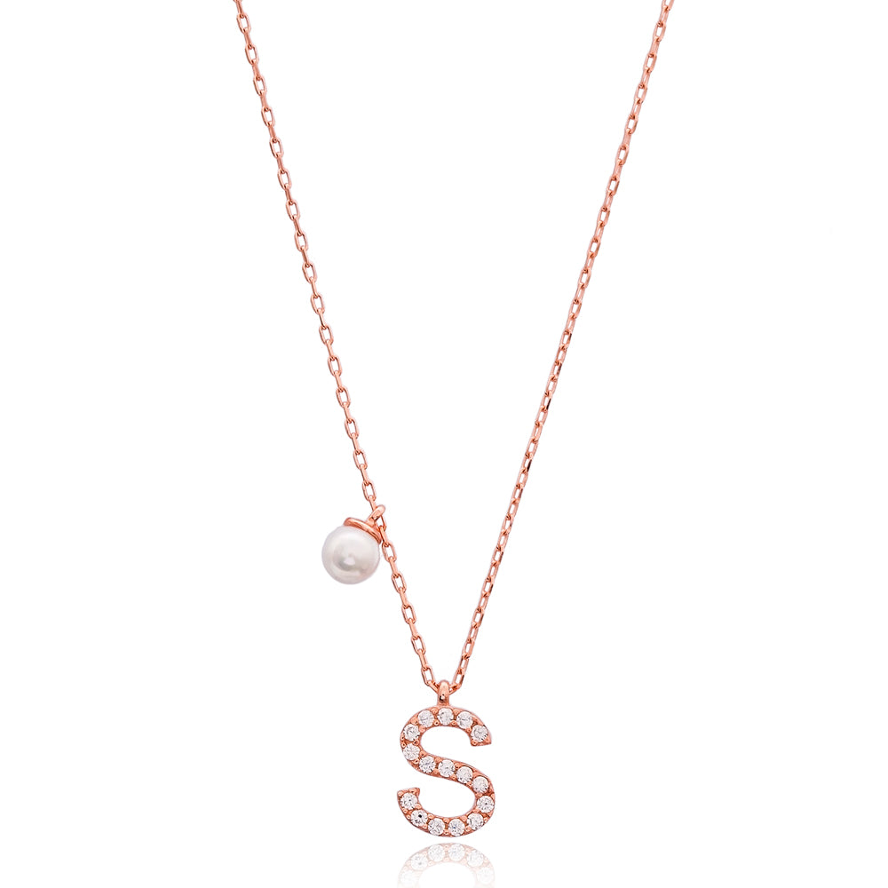 Letter Pearl Charm Necklace