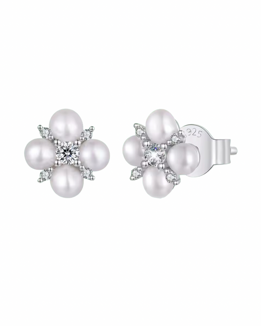 Amias Moissanite Pearl Stud Earrings