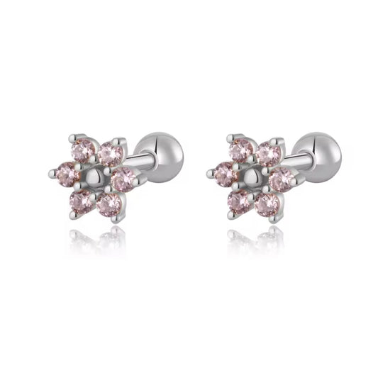 Lili Stud Earrings - Silver Pink
